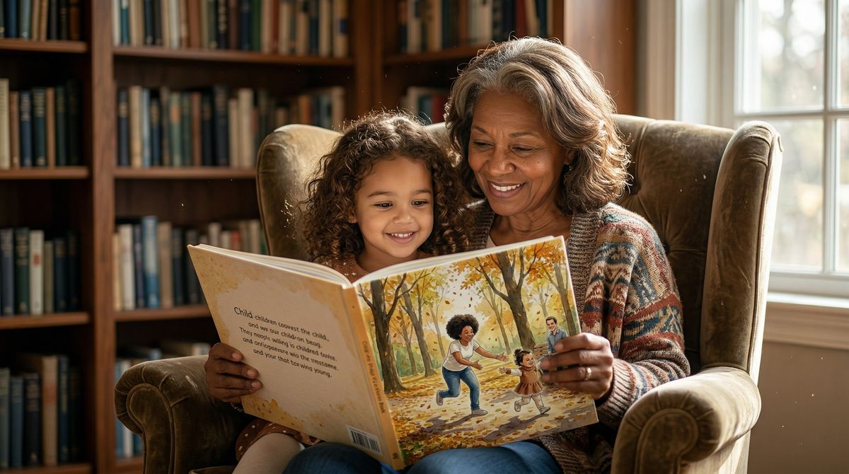 Grandmother and granddaughter reading together