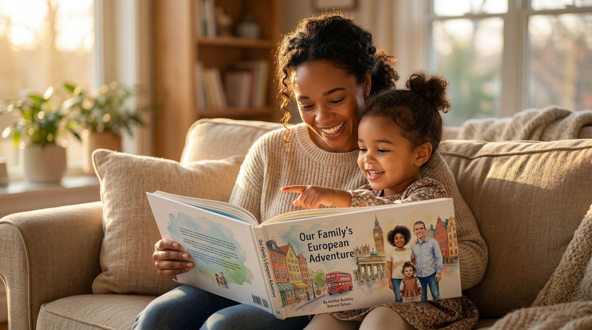 Mother and daughter reading a personalized storybook together